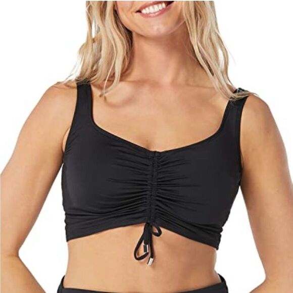 Coco Reef Elevate Bra Sized Shirred Front Underwire Bikini Top Modest Black Swim - Picture 1 of 10